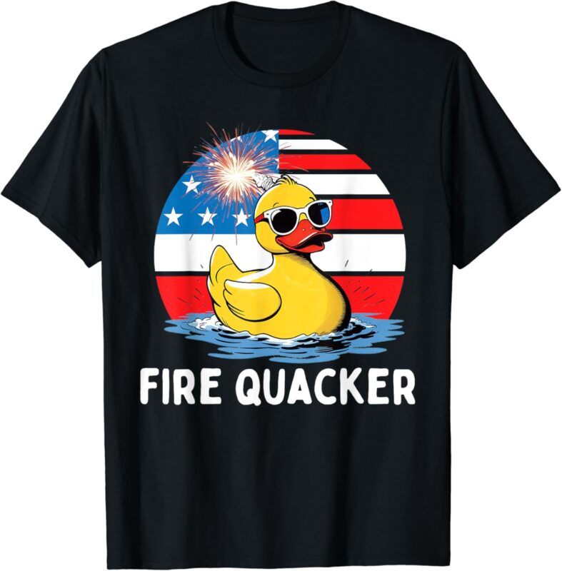 Fire Quacker Duck Firecracker Funny 4th of July USA Flag Kid T-Shirt