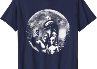 Funny Bigfoot Sasquatch Alien Loch Ness Full Moon Selfie T-Shirt