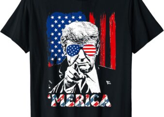 Funny ‘MERICA TRUMP Happy 4th Of July Trump American Flag T-Shirt