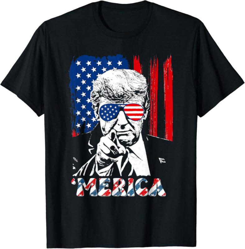 Funny ‘MERICA TRUMP Happy 4th Of July Trump American Flag T-Shirt