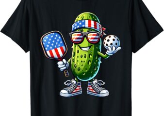 Funny Patriotic Pickle Playing pickleball Paddle 4th of July T-Shirt