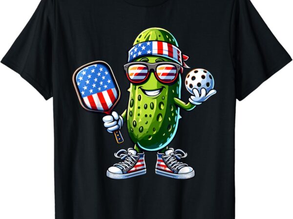 Funny patriotic pickle playing pickleball paddle 4th of july t-shirt