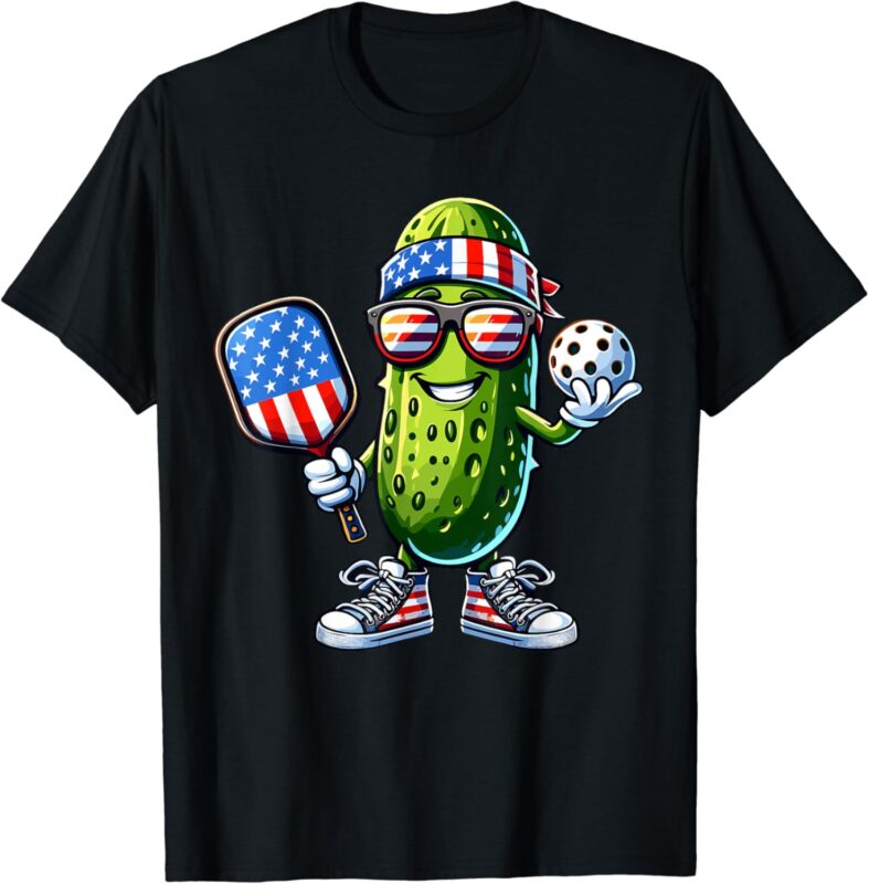 Funny Patriotic Pickle Playing pickleball Paddle 4th of July T-Shirt