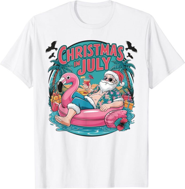 Funny Santa Flamingo Christmas In July Summer Xmas Women Kid T-Shirt