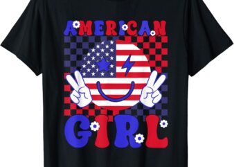 Funny Shirt Retro Groovy 4th of July Smile American Girl T-Shirt