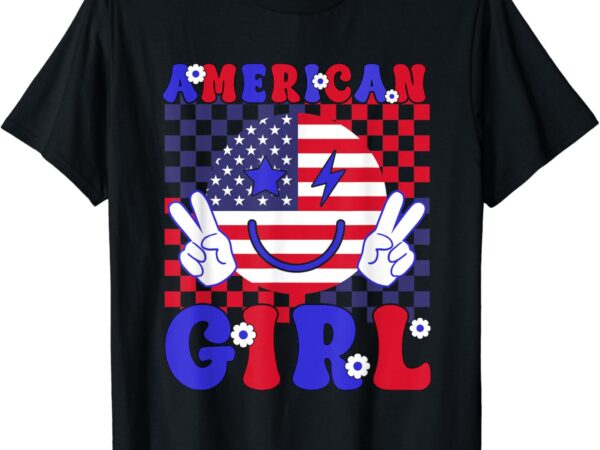 Funny shirt retro groovy 4th of july smile american girl t-shirt