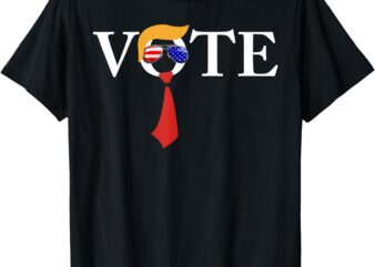 Funny Trump 2024 VOTE with Trump Hair Sunglasses US Flag T-Shirt