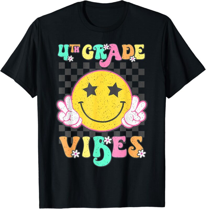 Girls 4th Grade Vibes Smile Face Back to School Fourth Grade T-Shirt