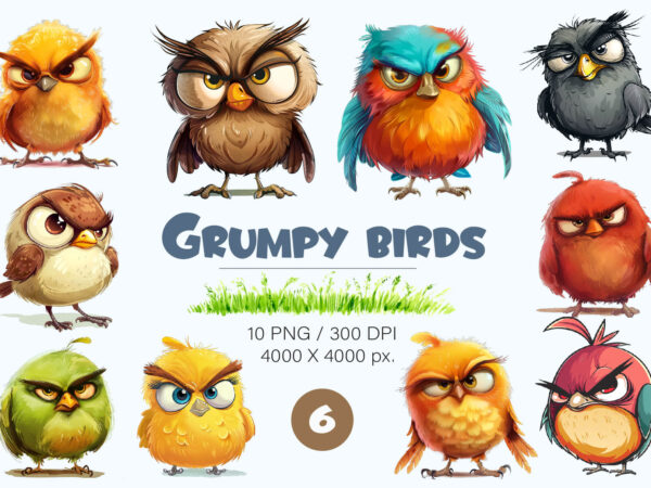 Grumpy cute birds 06. tshirt sticker.