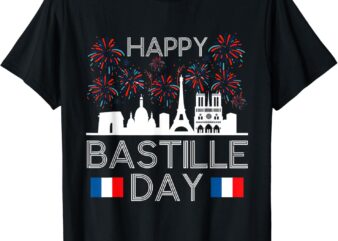 Happy Bastille Day France Paris French Flag Fireworks T-Shirt