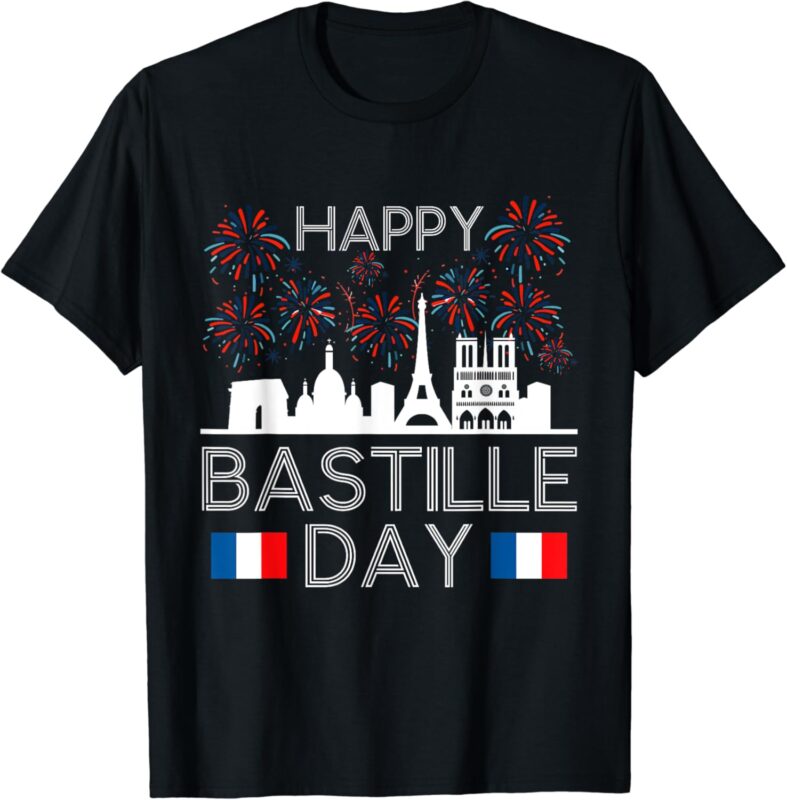 Happy Bastille Day France Paris French Flag Fireworks T-Shirt