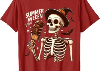 Happy Summerween Vibes Skeleton Ice Cream Summer Halloween T-Shirt
