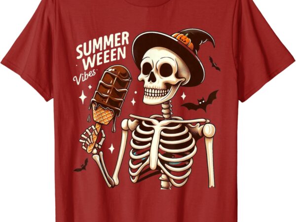 Happy summerween vibes skeleton ice cream summer halloween t-shirt