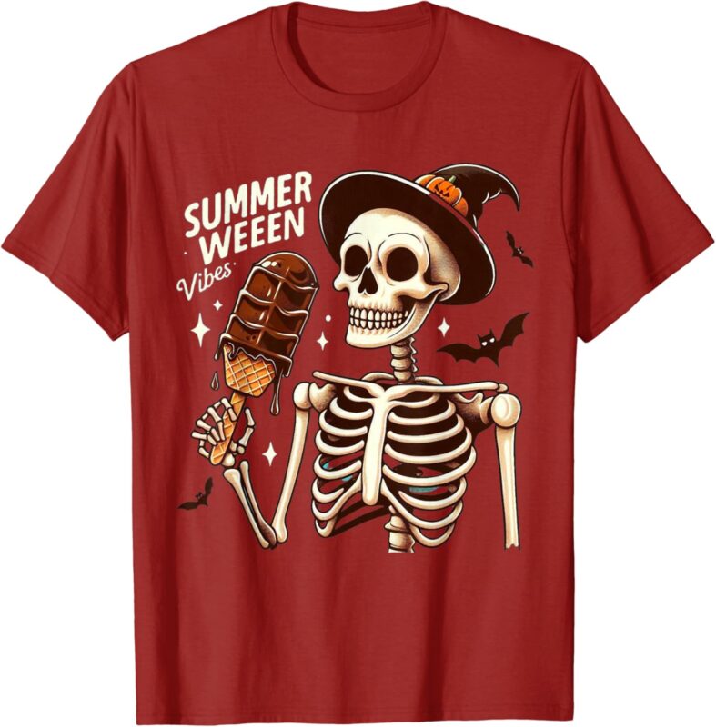 Happy Summerween Vibes Skeleton Ice Cream Summer Halloween T-Shirt