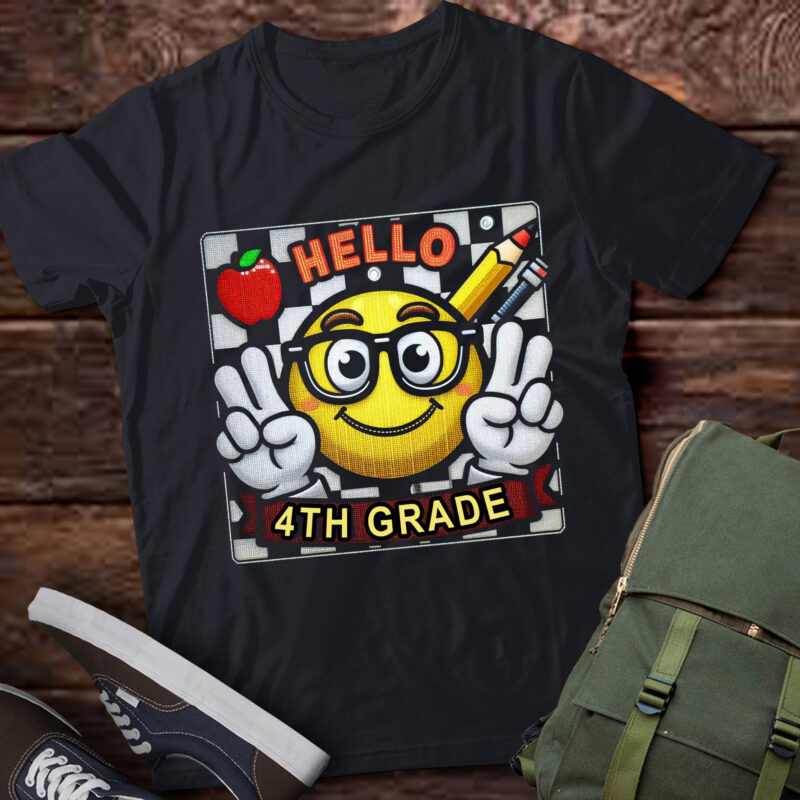 LT-P4 Retro Fourth Hello 4th Grade Back To School Teacher Kid