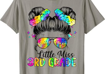 Little Miss Third Grade Messy Bun Back To School Girls Kids T-Shirt