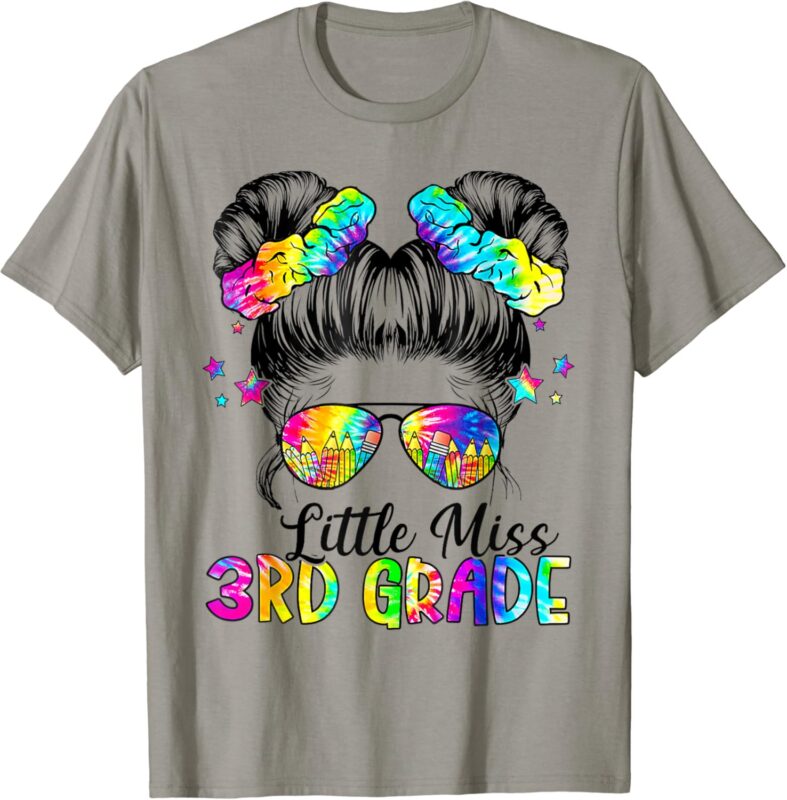 Little Miss Third Grade Messy Bun Back To School Girls Kids T-Shirt