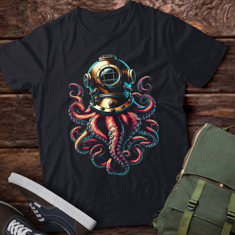 M342 SCUBA Diver Weird Octopus Design Octopus Helmet Retro