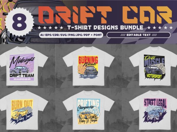 Drift car t-shirt design bundle