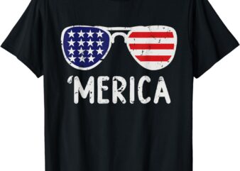 Merica Sunglasses 4th of July Shirt Boys Girls Kids Men USA T-Shirt