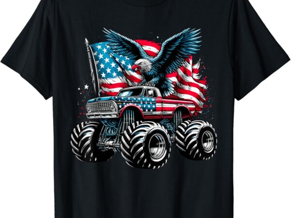 Monster truck bald eagle 4th of july boys american flag t-shirt