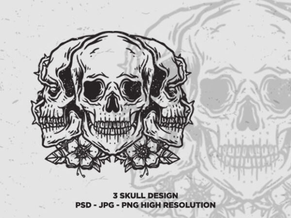 3 skull (old school) illustration