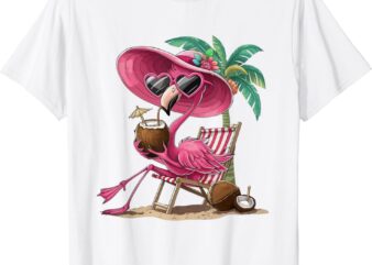 Palm Flamingo Pink Beach Tree Summer Vacation T-Shirt