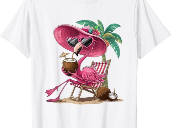 Palm flamingo pink beach tree summer vacation t-shirt