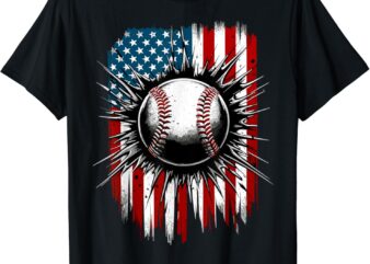 Patriotic Baseball 4th Of July USA American Flag Boys T-Shirt
