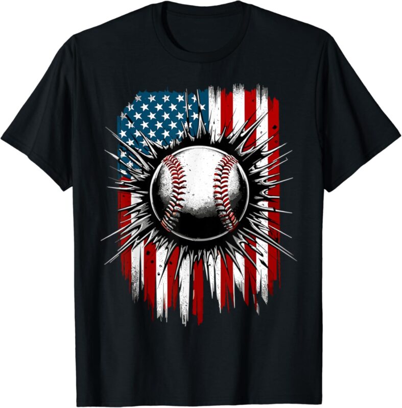 Patriotic Baseball 4th Of July USA American Flag Boys T-Shirt