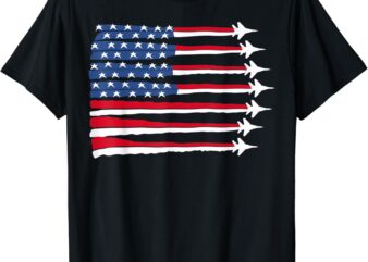 Patriotic Red White Blue USA Flag Fighter Jets 4th of July T-Shirt