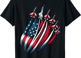 Patriotic USA Flag Fighter Jets Boys 4th of July T-Shirt