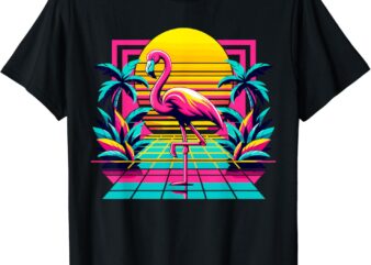 Pink Flamingo Palm Trees Tropical Summer T-Shirt