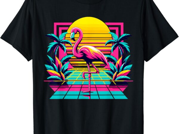 Pink flamingo palm trees tropical summer t-shirt