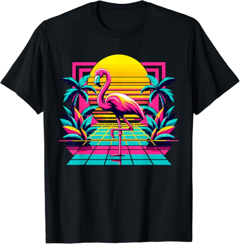 Pink Flamingo Palm Trees Tropical Summer T-Shirt