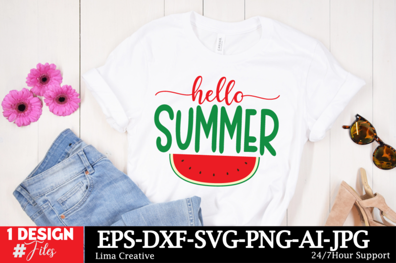 Hello Summer T-shirt Design, Summer SVG PNG Bundle, Beach Svg, Summertime svg, Funny Beach Quotes Svg, Sunshine Svg, Boho Summer Quotes Svg