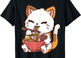 Ramen Cat Anime Kawaii Cat Eating Ramen T-Shirt