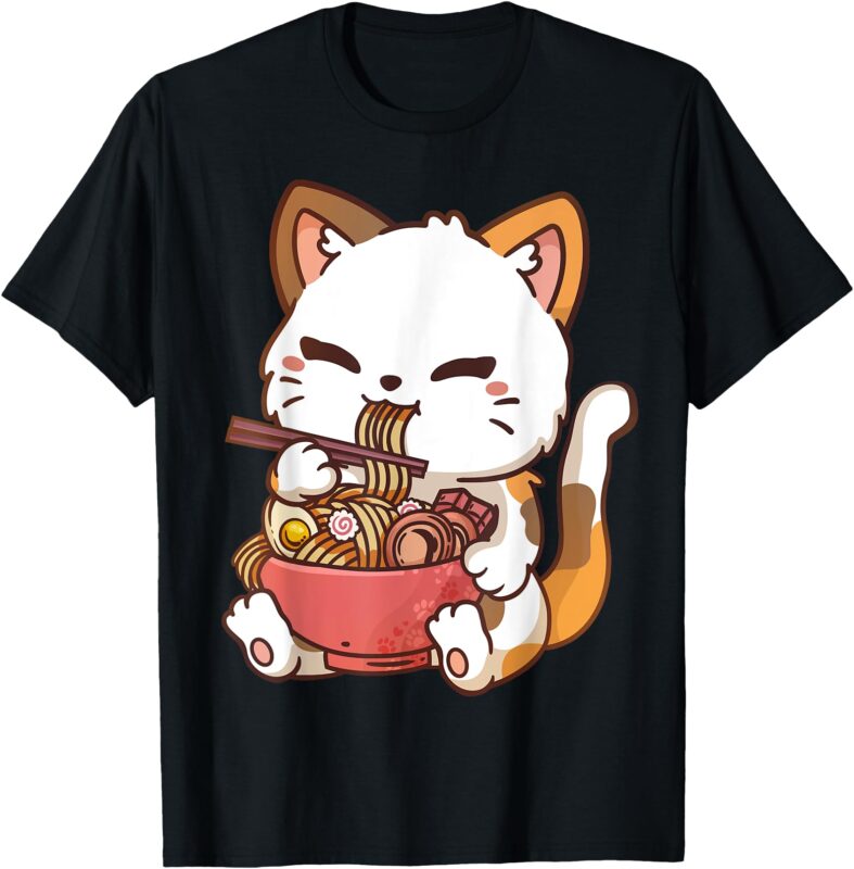 Ramen Cat Anime Kawaii Cat Eating Ramen T-Shirt