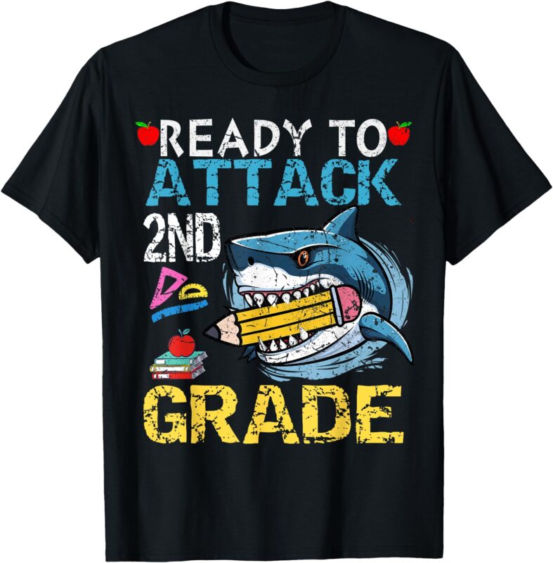 Ready To Attack 2nd Grade Funny Shark 2nd First Day School T-Shirt