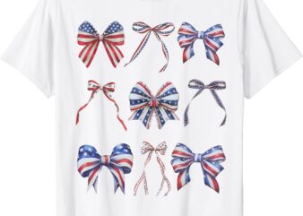 Retro American Flag Coquette Bow Patriotic 4th Of July T-Shirt