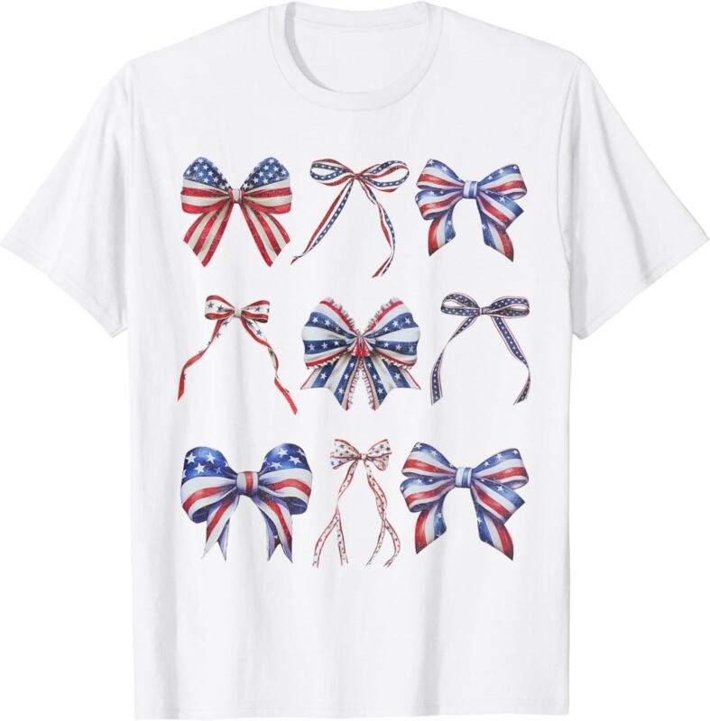 Retro American Flag Coquette Bow Patriotic 4th Of July T-Shirt