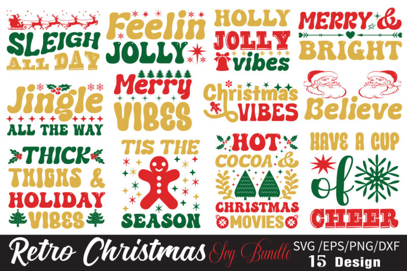 Retro Christmas T-shirt Bundle Retro Christmas SVG Bundle