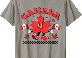 Retro Groovy Maple Leaves Canada Flag Canadian Boy Girl Kids T-Shirt