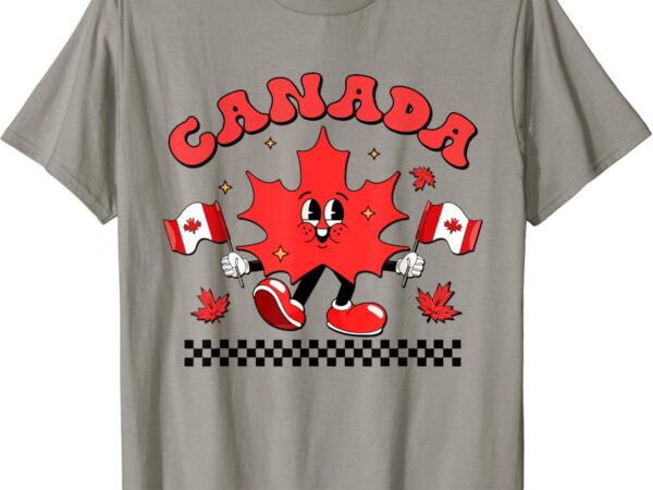 Retro groovy maple leaves canada flag canadian boy girl kids t-shirt