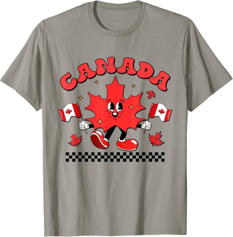 Retro Groovy Maple Leaves Canada Flag Canadian Boy Girl Kids T-Shirt