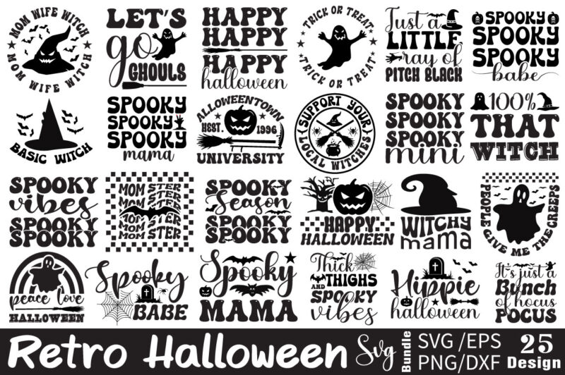 Retro Halloween T-shirt Bundle Retro Halloween SVG Bundle