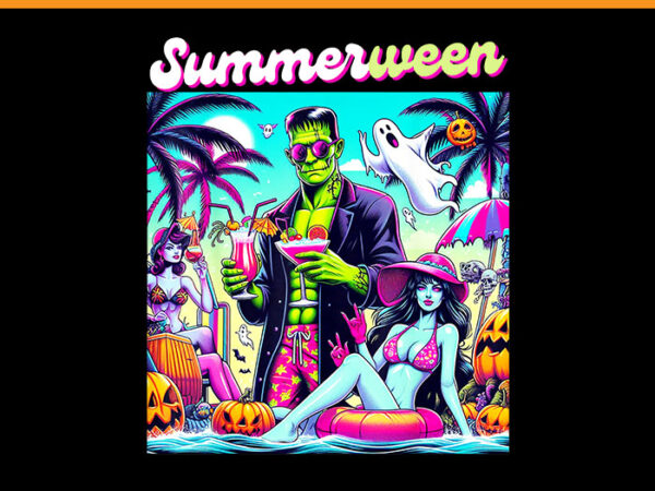 Happy summerween png, summer halloween holiday beach vibes spooky png graphic t shirt