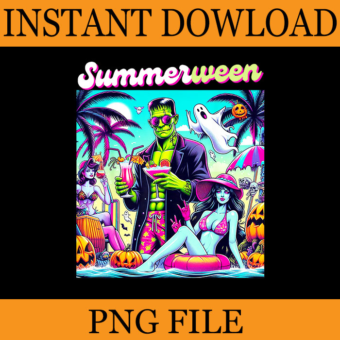 Happy Summerween PNG, Summer Halloween Holiday Beach Vibes Spooky PNG