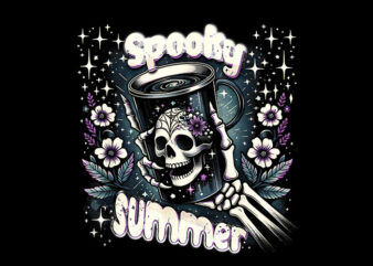 Retro Spooky Summer Skeleton Ice Coffee PNG, Spooky Summer Skeleton PNG t shirt design online