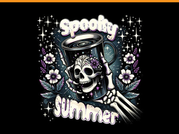 Retro spooky summer skeleton ice coffee png, spooky summer skeleton png t shirt design online